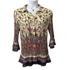 Avenue Women’s Plus Size 22/24 Boho Paisley Pleated Blouse Top - Flared Sleeves